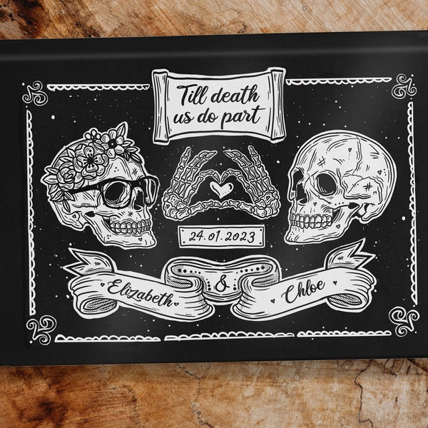 Personalised Wedding Guestbook Skulls Til Death A4 Book Gothic Marriage Gift Gay Lesbian Bride Groom Brides Grooms Customise Goth Guest Book