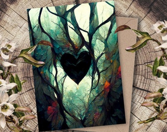 Goth Card Spooky Vines Heart Love Anniversary Valentine Valentines Cottagecore Forestcore Fairy Plant Plants Witch Gothic Custom Greetings