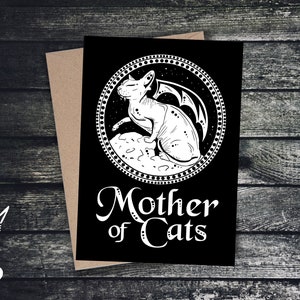 Gato cartão de dia das mães "mãe de gatos" cumprimentos personalizado gótico bruxa mãe mamãe mamãe mamãe dragões sphynx gatinhos arte
