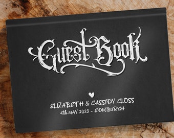 Personalised Wedding Guestbook Goth Guest Book A4 Gothic Marriage Gift Gay Lesbian Bride Groom Brides Grooms Customise Guests Black Notebook