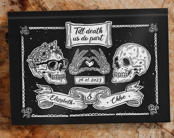 Personalised Wedding Guestbook Skulls Til Death A4 Book Gothic Marriage Gift Gay Lesbian Bride Groom Brides Grooms Customise Goth Guest Book