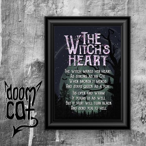Witch Wall Art Print &quot;The Witch&#39;s Heart&quot; Love Witchy Home Decor Gothic Wiccan Poem Poet Protection Spell Pagan Mum Mom Mother Gift Home
