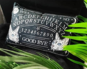 Goth Decor Ouija Spirit Board Gothic Home Decor Throw Pillow Cushion Black Cat Lover Gift Witchy Witch Soft Cosy Kitty Kitten Black Doom Cat