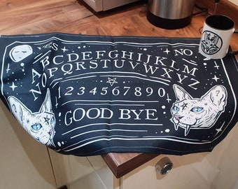 Goth Decor Witchy Ouija Board Spirit Spooky Cat Tea Towel Kitchen Decor Cotton Linen Vegan Black Witch Pagan Occult Satanic Home Kitty