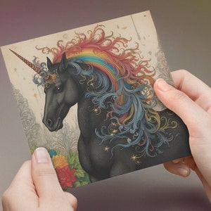 Gothic Black Unicorn Rainbow Greetings Card Well Done Thank You Birthday Sorry Thinking of You Goth Witchy Gay Custom You Got This Magic