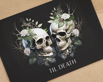 Wedding Skulls Card Til Death Black Marriage Engagement Greetings Card Skull Flowers Nature Gothic Goth Handfasting Celebration Anniversary