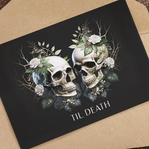 Wedding Skulls Card Til Death Black Marriage Engagement Greetings Card Skull Flowers Nature Gothic Goth Handfasting Celebration Anniversary