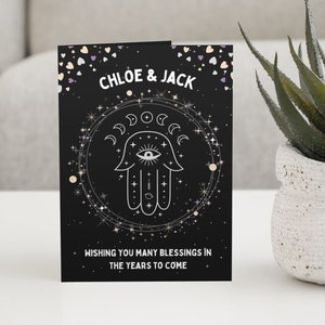 Carta di matrimonio Hamsa Goth Gothic Black Custom Congratulazioni personalizzate Digiuno a mano Handfasting Fidanzamento Matrimonio Benedizione Strega Magia