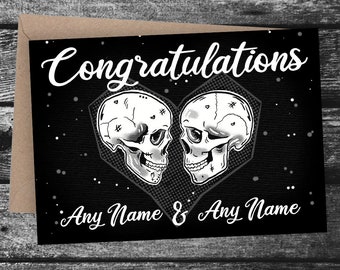 Skull Wedding Card ANY NAME Custom Congratulations Personalised Wedding Skulls Card Goth Gothic Congrats To The Couple Pagan Witchy Witch
