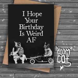 Carte d'anniversaire personnalisée voeux étranges AF vintage chats chatons effrayant sorcière voeux d'anniversaire chat gothique noir personnalisé sorcière gothique blanc