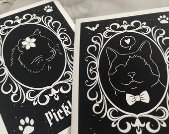 Personalized Cat Portrait Print: Custom Gothic Pet Art