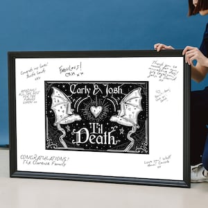 Gothic Wedding Guestbook Personalised Gift Bats Til Death Art Print Goth Bat Gay Lesbian Bride Groom Brides Grooms Guest Book Customised