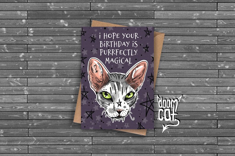 Purple Cat Birthday Card purrfectly Magical - Etsy