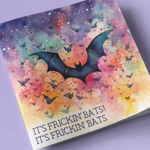 Nietoperze Pusta Karta Pozdrowień Frickin Nietoperze Akwarela Urodziny Gotyckie Fioletowe Gwiazdy Magia Wiedźma Wiedźmi Halloween Sztuka Halloween Dziękuję