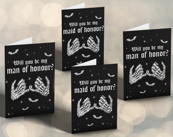 Will You Be My Maid of Honour Honor Man Gothic Bride Invite Greetings Card Goth Wedding Skull Gay Skeleton Black Custom Bridesmaid Gothic