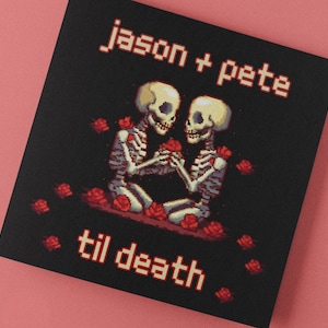 Biglietto di matrimonio fino alla morte PIXEL ART Gamer Teschi personalizzati Scheletri gotici Mattoni da gioco Fidanzamento digitale Matrimonio Personalizzato Personalizzato Goth