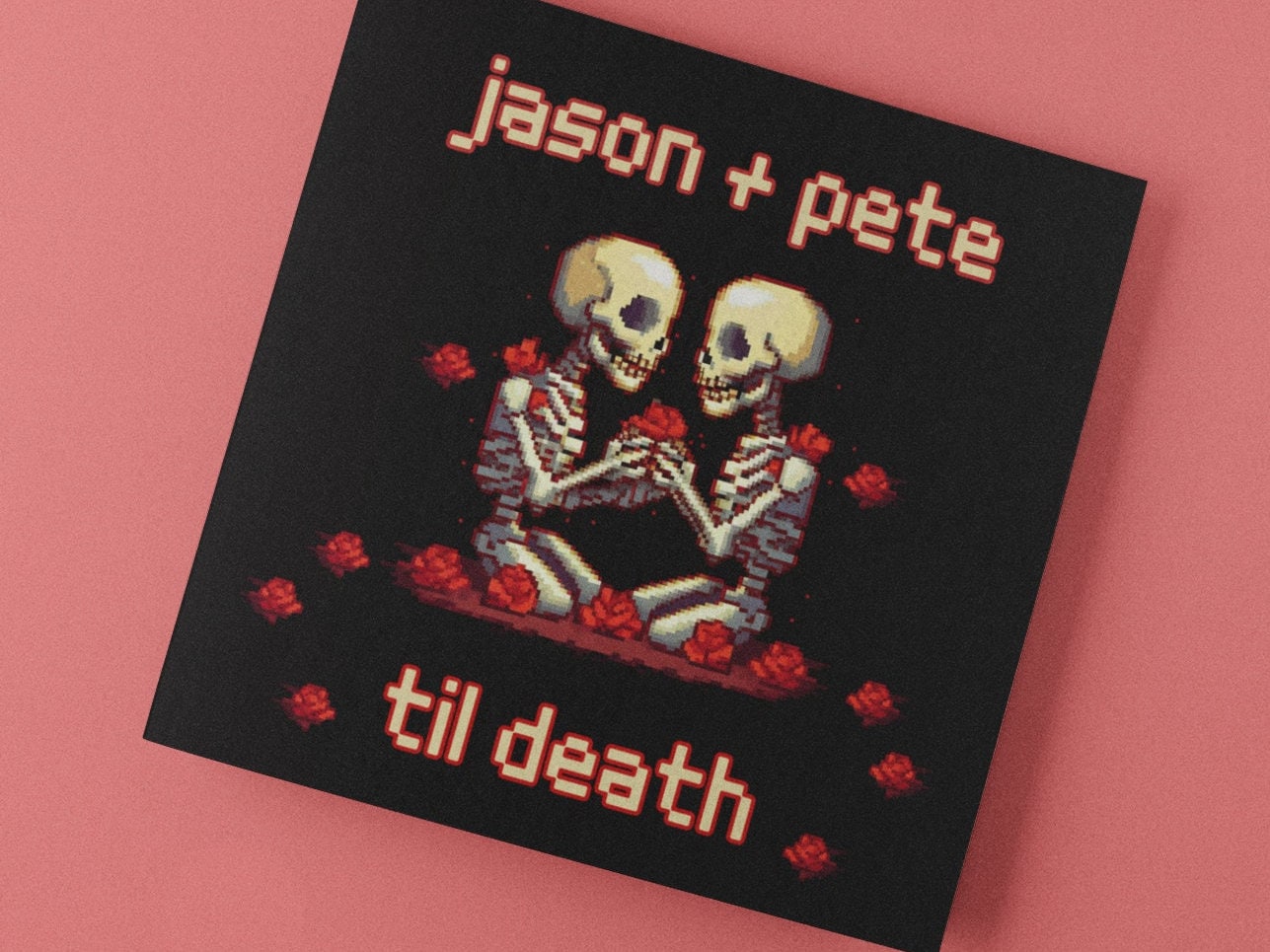 Pixel Art Skeletons Wedding Card: Gothic Gamer Engagement