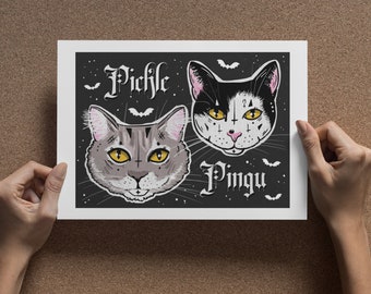 Your Pet Portrait Personalised Gift Made Into A Doom Cat or Doom Animal Gothic Home Decor Goth Wall Decor Cushion Pillow Dog Art Print Bats