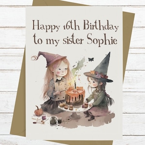 Witchy Geburtstagskarte Personalisierte Name Nachricht Süß Zwei Hexen Süße Magie Hexe Tochter Schwester Hexe Magische Schwestern Freunde