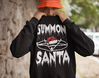 Goth Christmas Sweatshirt “Summon Santa” Jumper Gothic Xmas Holidays Satanic Pentagram Shirt Pagan Rock Metal Band Doom Sweater Funny