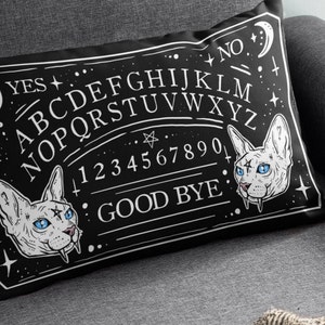 Goth Decor Ouija Spirit Board Gothic Home Decor Throw Pillow Cushion Black Cat Lover Gift Witchy Witch Soft Cosy Kitty Kitten Black Doom Cat image 5