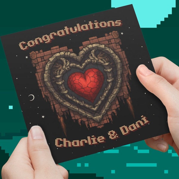 DnD Custom Wedding Card Pixel Art Heart TT Dungeons Dragons Gamer Gaming Bricks Cartoon Digital Engagement Marriage Customised Personalised