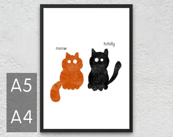 Rolig katttryck Orange kattkonst - Ingefära katt - Svart katttryck - Rolig kattdekoration Kattälskare Väggdekoration Humor kattposter - Rolig presentväggkonst