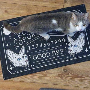 Goth Decor Witchy Ouija Board Spirit Spooky Cat Tea Towel Kitchen Decor Cotton Linen Vegan Black Witch Pagan Occult Satanic Home Kitty image 3