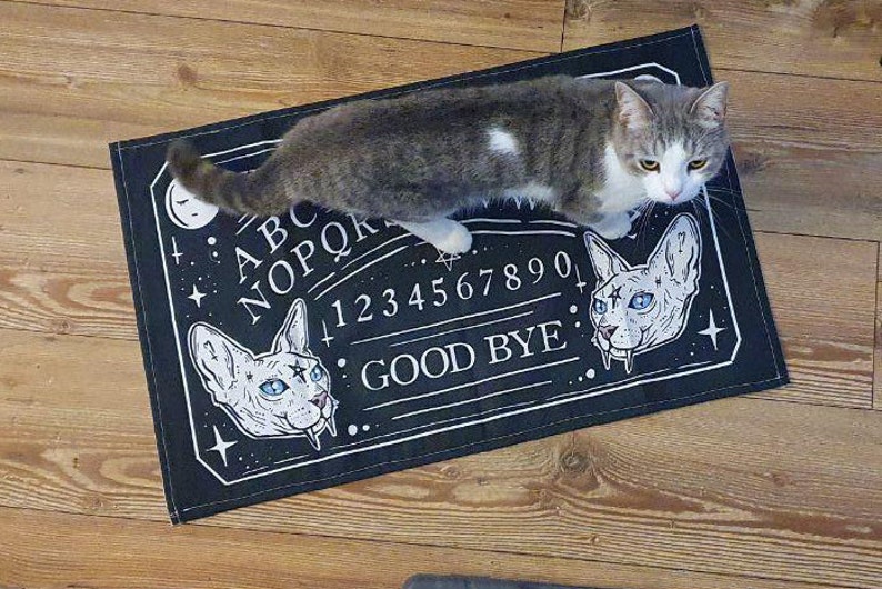 Goth Decor Witchy Ouija Board Spirit Spooky Cat Tea Towel Kitchen Decor Cotton Linen Vegan Black Witch Pagan Occult Satanic Home Kitty image 3