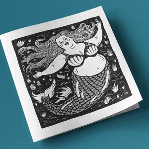 Carte d'anniversaire sirène grande taille chant chanteur corps Saint Valentin fête des mères juste parce que numérique effet linogravure bloc impression salutations art
