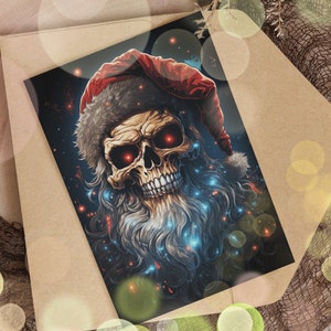 Goth Weihnachtskarte Totenkopf Weihnachtsmann Weihnachtsmann Metal Rock n Roll Gothic Spooky Xmas Greetings Merry Creepy Gothmas Art