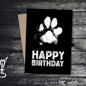 Goth Joyeux anniversaire Patte de chien Imprimer Carte d’anniversaire Personnalisé Cadeau personnalisé Carte de vœux Doggo Puppy de The Dog Love Animal Animal Gothic Mum