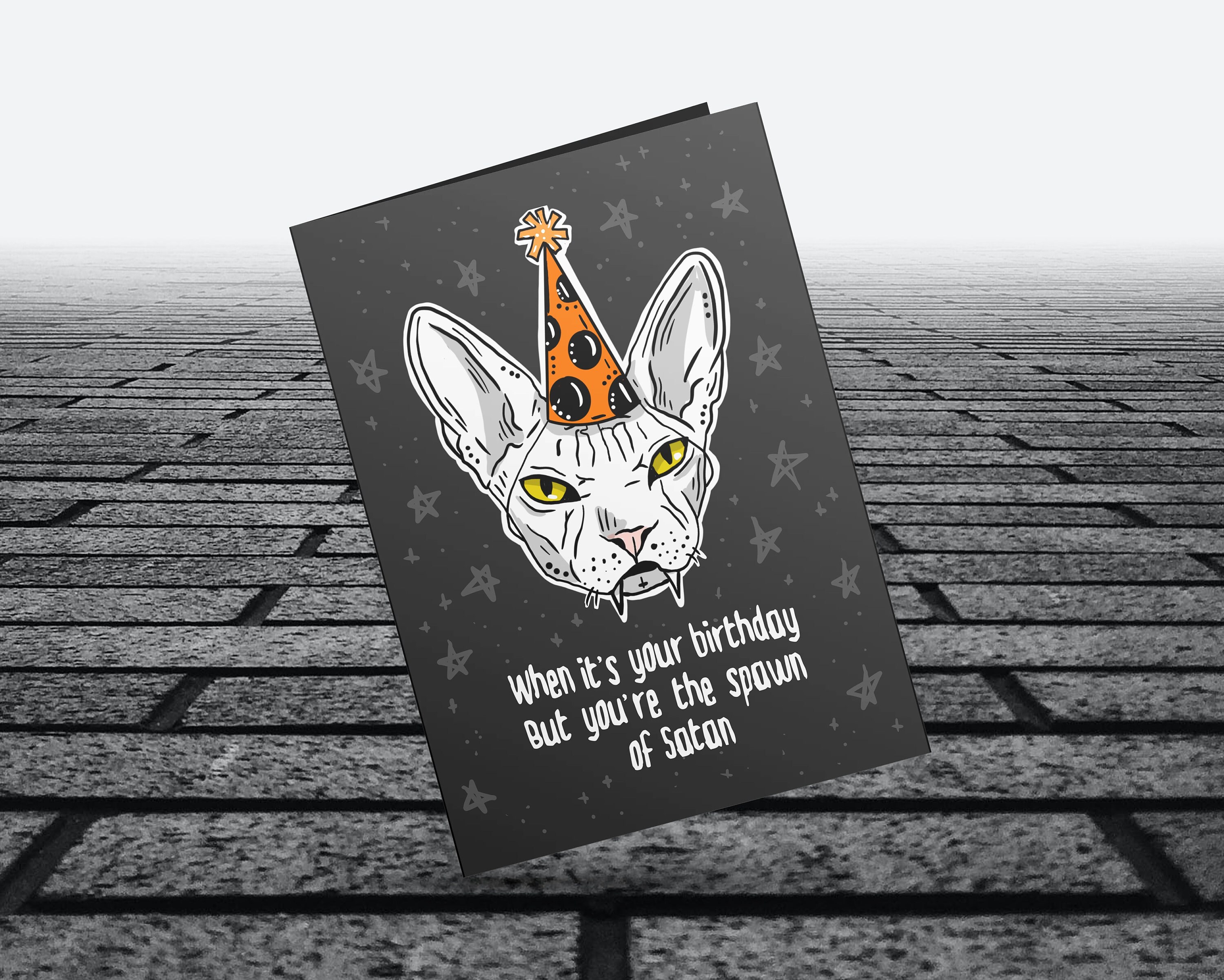 Goth Birthday Cat Card Custom Greetings Spawn of | Etsy
