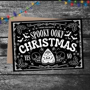 Gotycka kartka świąteczna „Straszne Boże Narodzenie” Tablica Ouija Spirit Upiorna gotycka kartka świąteczna z pozdrowieniami Niestandardowa czarno-biała fanka horroru