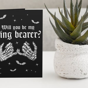 Willst Du Mein Ringträger sein? Gothic Braut einladen Grußkarte Goth Hochzeit Schädel Gay Skeleton schwarz Benutzerdefinierte Brautjungfer Gothic Skulls lädt ein