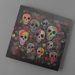 Neon Schädel Goth Geburtstagskarte Schwarz Gemalt Valentinstag Valentinstagskarte Hochzeit Jubiläum Liebe Malen Herzen Gothic Dark Art Malerei Grüße Blank