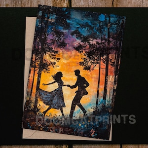 Hochzeitskarte Verlobung Paar Liebe Valentinstag Herz Wald Digital Collage niedlich süß Glückwünsche Grüße Wald Jahrestag