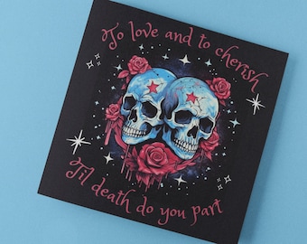 Til Death Skulls Card Wedding Marriage Anniversary Engagement Valentines Greetings Card Till Death Spooky Goth Gothic Cartoon Tattoo Custom