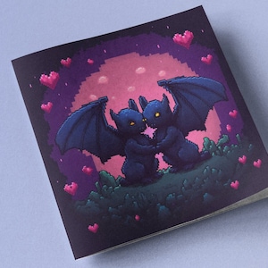 Goth Hochzeitskarte PIXEL ART Gargoyles Stein Fledermäuse Gothic Valentine Verlobung LGBTQ Schwule Lesben Ehe Liebe Jahrestag Kunst