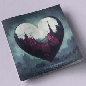 Gothique carte mariage Saint-Valentin anniversaire Saint-Valentin coeurs d'amour Goth bâtiment rouge coeur Art peinture numérique anniversaire parce que l'apocalypse