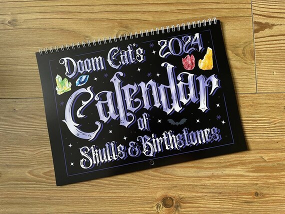 2024 Calendar A4 Goth Skulls Crystals Christmas Gift Gothic Wall Decor  Planner Diary Crystal Housewarming Black Poems Manifest Tattoo Art 24 - Etsy