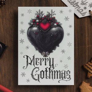 Tarjeta navideña gótica Feliz Navidad gótica Saludos festivos góticos Saludos personalizados de brujas Personalizar Enviado a ellos Arte de corazón negro personalizado