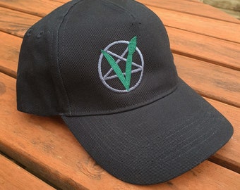 Vegan Goth Baseball Cap Embroidered Hat Black Green Veganism Gothic Grey Pentagram Adjustable Activism Clothing Apparel Sun Ultimate Cotton