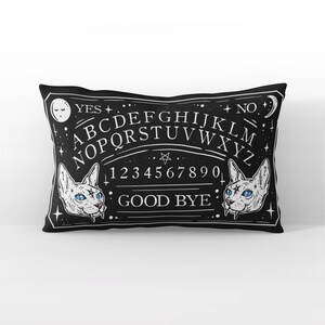 Goth Decor Ouija Spirit Board Gothic Home Decor Throw Pillow Cushion Black Cat Lover Gift Witchy Witch Soft Cosy Kitty Kitten Black Doom Cat image 6