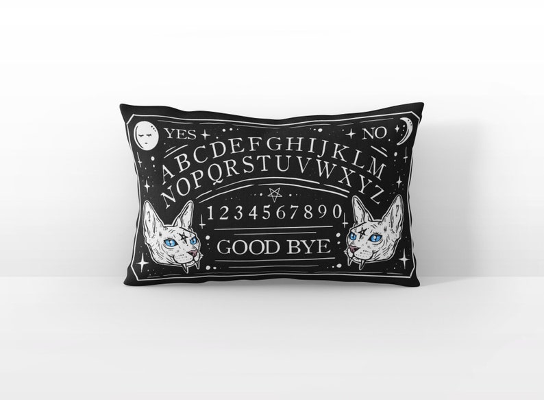 Goth Decor Ouija Spirit Board Gothic Home Decor Throw Pillow Cushion Black Cat Lover Gift Witchy Witch Soft Cosy Kitty Kitten Black Doom Cat image 6