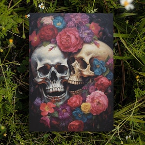 Teschio Matrimonio Carta Fiori Olio Dipinto Stampa Scheletri Gotico Gotico Matrimonio Fidanzamento Congratulazioni Anniversario Teschi Arte Oscura Morte