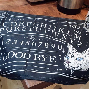 Goth Decor Witchy Ouija Board Spirit Spooky Cat Tea Towel Kitchen Decor Cotton Linen Vegan Black Witch Pagan Occult Satanic Home Kitty image 2