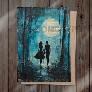 Maanlicht Bos Trouwkaart Verloving Huwelijk Queer LGBTQ Maanverlichte Maan Rivier Blauw Non-binair Collage Gay Lesbisch Jubileum Valentijnsdag