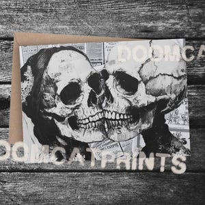 Tarjeta de boda gótica con calaveras, San Valentín, aniversario, esqueletos, collage, arte vintage, gótico, terror, fanático, romántico, felicitaciones, compromiso, rosas