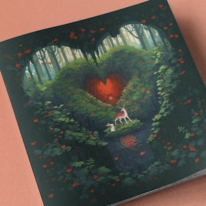 Lapin Cerf Anniversaire Carte PIXEL ART Mariage Forêt Coeur Plantes Anniversaire Saint Valentin Carte Amour Goth Sombre Witchy Cottagecore Woodland Gamer